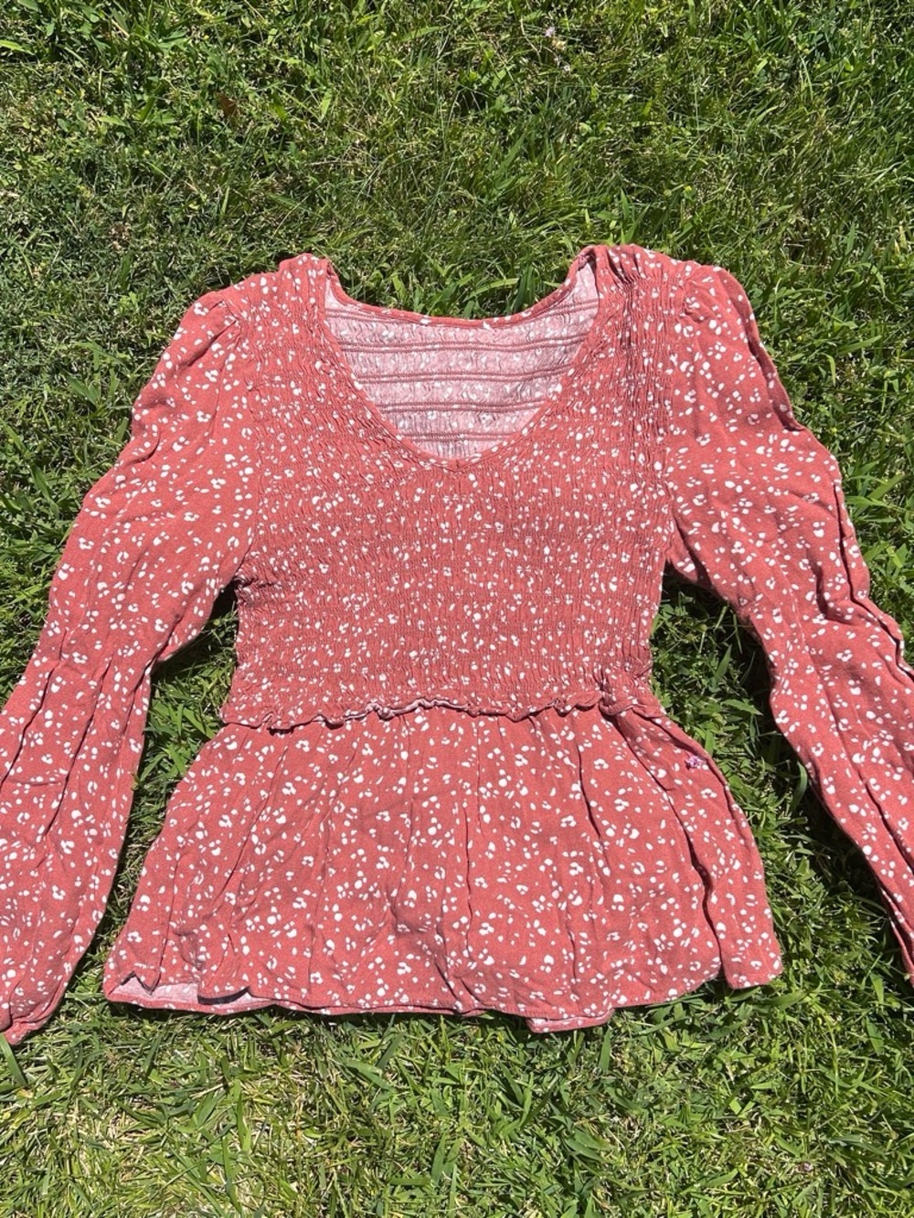 Women's Rust Pink Smocked Peplum Top